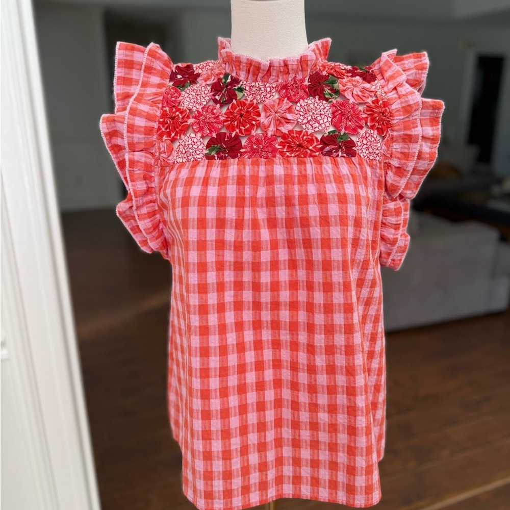 Thml Gingham Embroidered Top - image 4